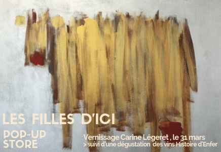 Invitation au vernissage de l'expositions des toiles de Carine Légeret-Ebener, le 31 mars dès 5:30 pm